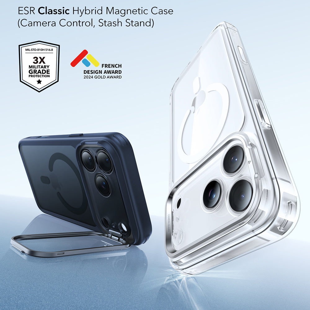 Custodia MagSafe per Apple iPhone 17 Pro, ESR, Classic Hybrid Kickstand, Blu Satinato