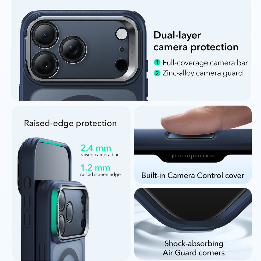Custodia MagSafe per Apple iPhone 17 Pro, ESR, Classic Hybrid Kickstand, Blu Satinato
