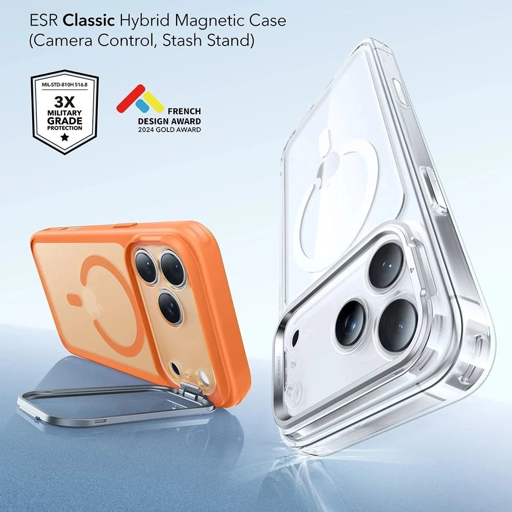 Custodia MagSafe per Apple iPhone 17 Pro, ESR, Classic Hybrid Kickstand Slide, Arancione Satinato