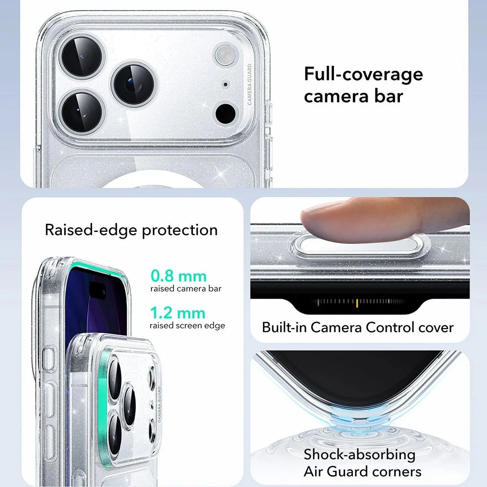 Custodia MagSafe per Apple iPhone 17 Pro, ESR, Classic Hybrid Shimmer, Trasparente