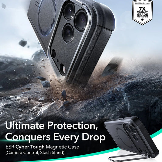 Custodia MagSafe per Apple iPhone 17 Pro, ESR, Cyber Armor Kickstand, Nera