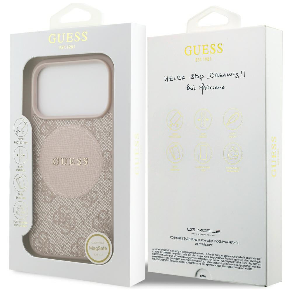Custodia MagSafe per Apple iPhone 17 Pro, Guess, 4G Circle Classic Logo, Rosa
