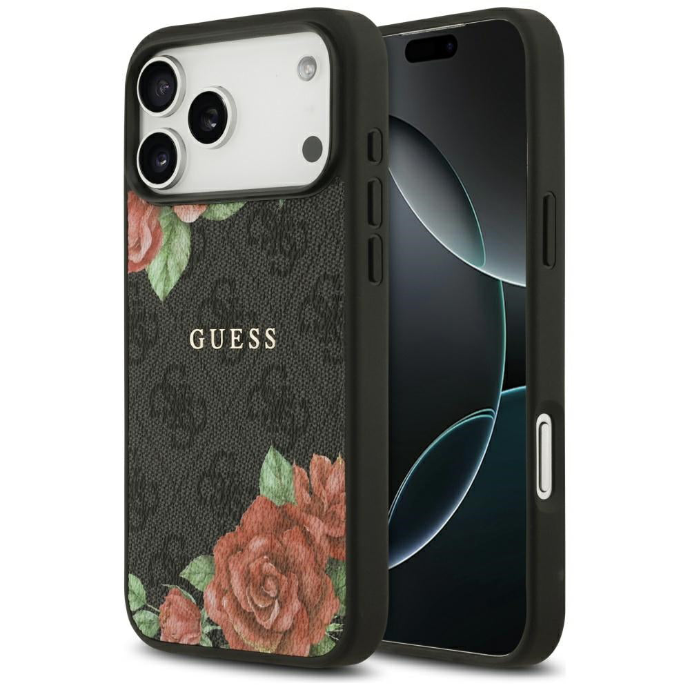 Custodia MagSafe per Apple iPhone 17 Pro, Guess, 4G Flowers Print, Nera
