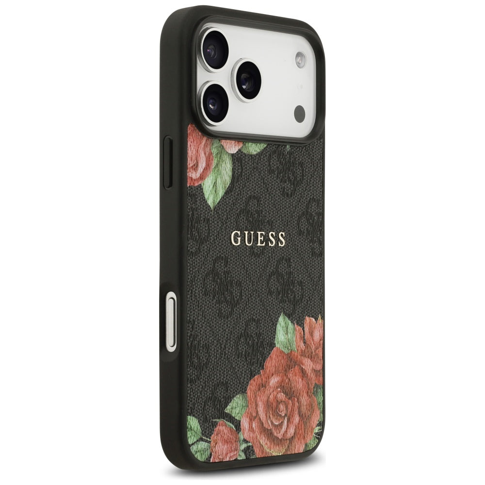 Custodia MagSafe per Apple iPhone 17 Pro, Guess, 4G Flowers Print, Nera