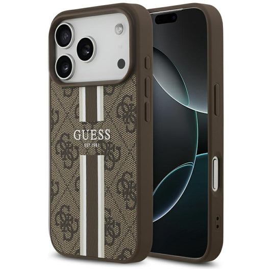 Custodia MagSafe per Apple iPhone 17 Pro, Guess, 4G Printed Stripes, Marrone