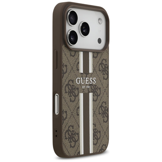 Custodia MagSafe per Apple iPhone 17 Pro, Guess, 4G Printed Stripes, Marrone