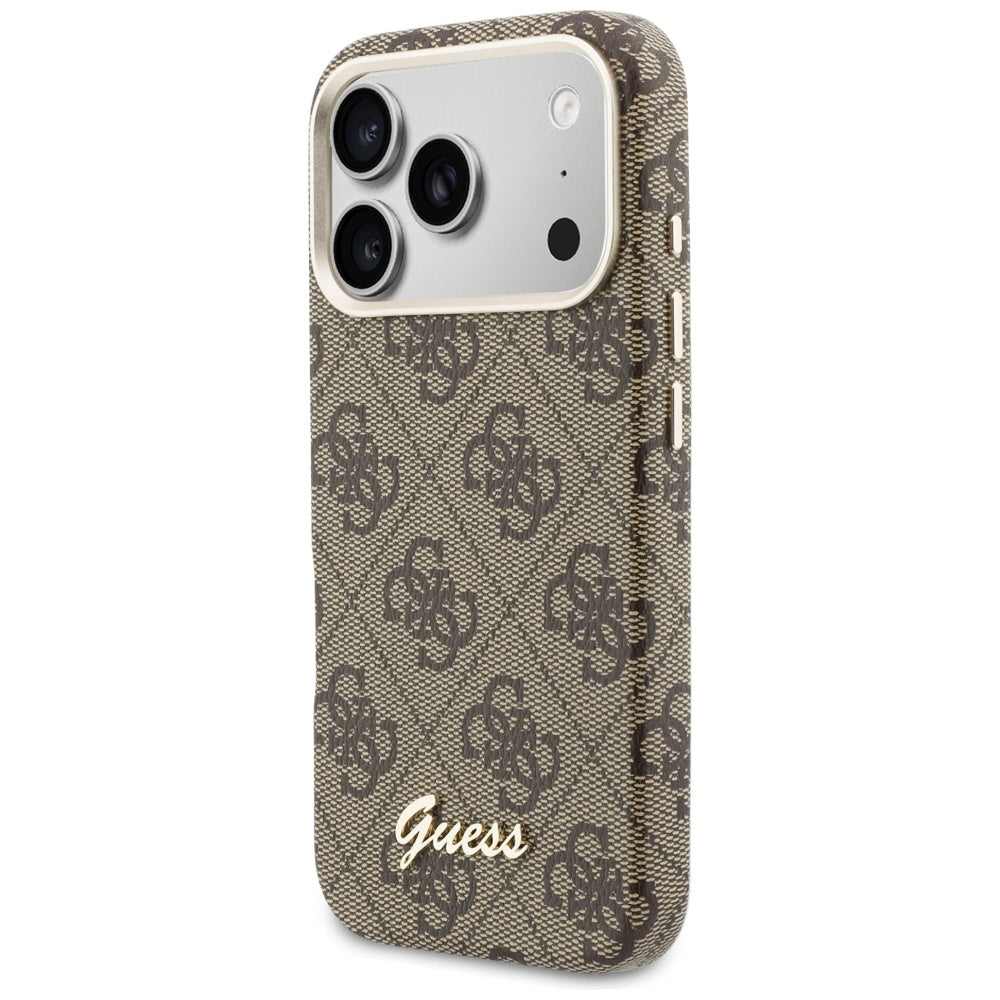 Custodia MagSafe per Apple iPhone 17 Pro, Guess, 4G Script Logo, Marrone