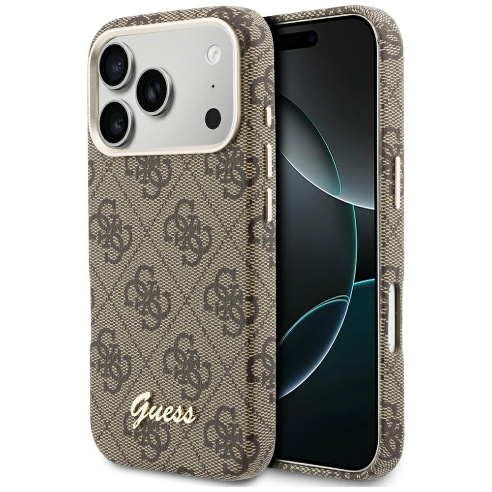 Custodia MagSafe per Apple iPhone 17 Pro, Guess, 4G Script Logo, Marrone