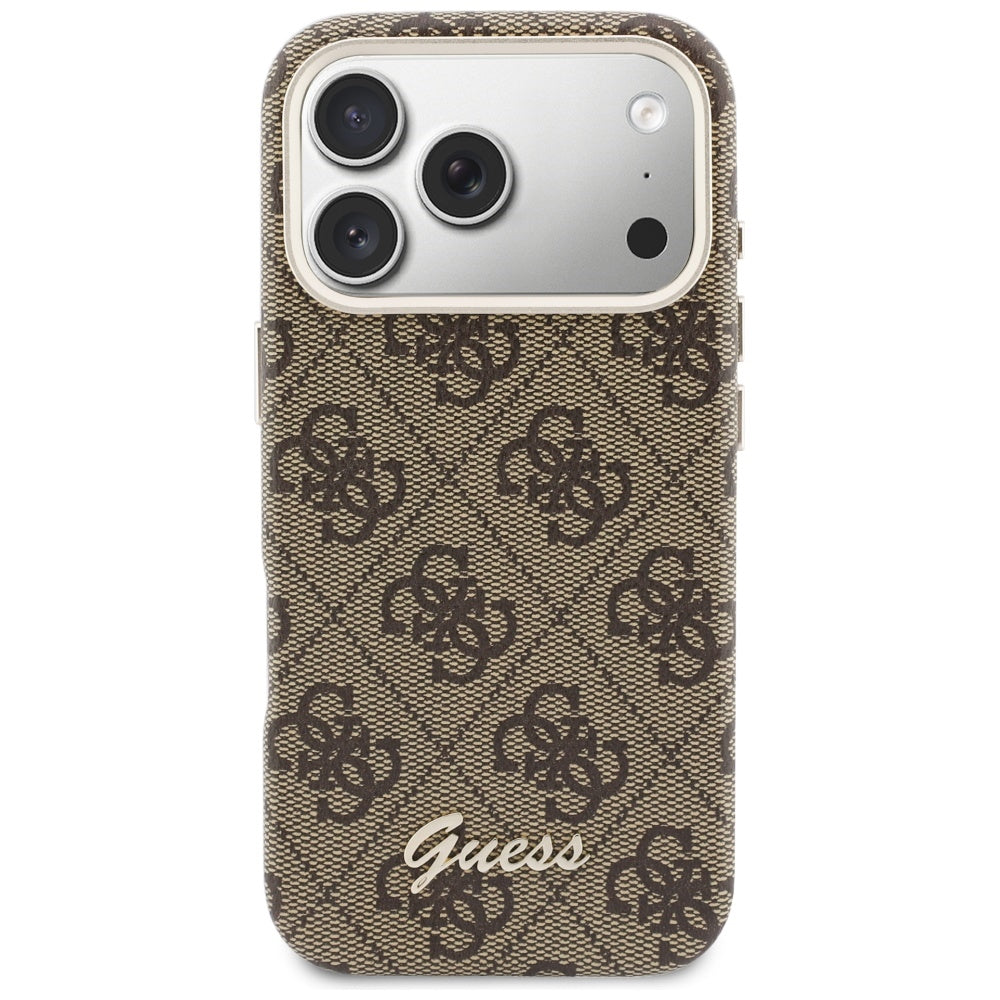 Custodia MagSafe per Apple iPhone 17 Pro, Guess, 4G Script Logo, Marrone
