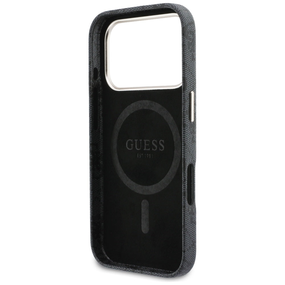 Custodia MagSafe per Apple iPhone 17 Pro, Guess, 4G Script Logo, Nera