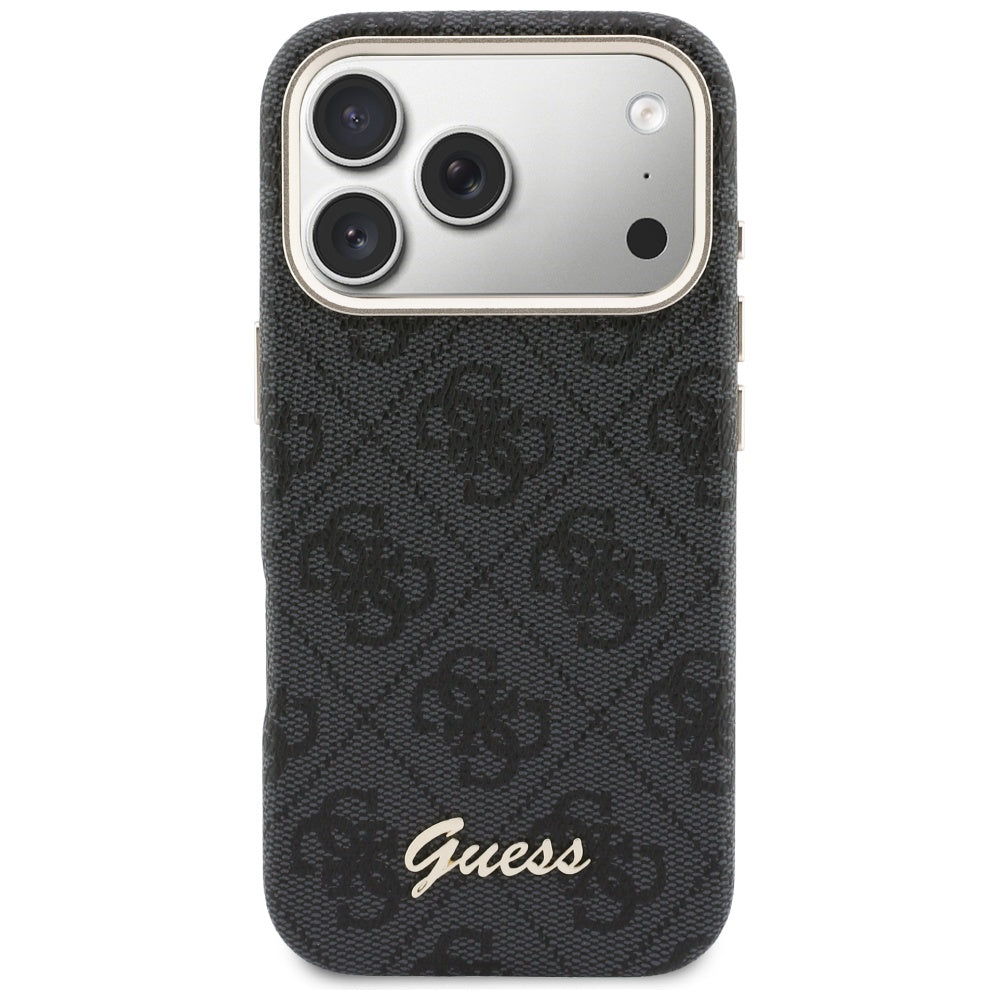Custodia MagSafe per Apple iPhone 17 Pro, Guess, 4G Script Logo, Nera