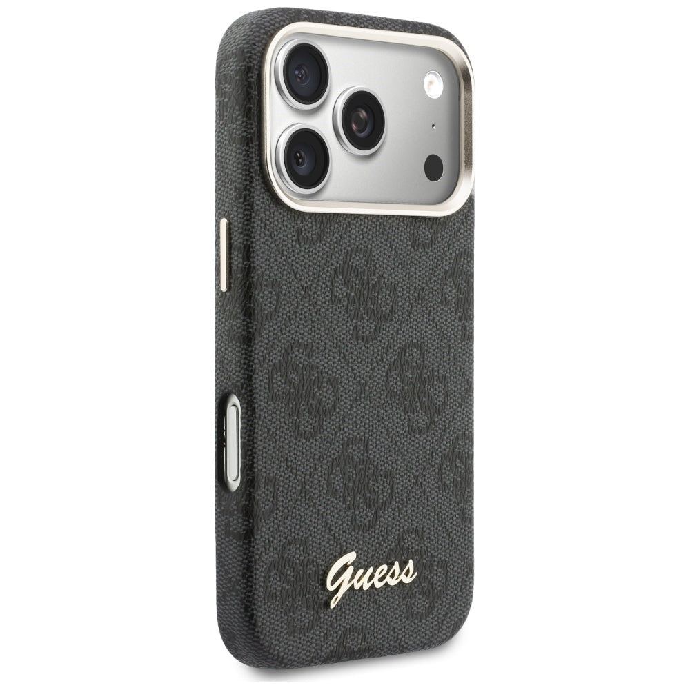Custodia MagSafe per Apple iPhone 17 Pro, Guess, 4G Script Logo, Nera