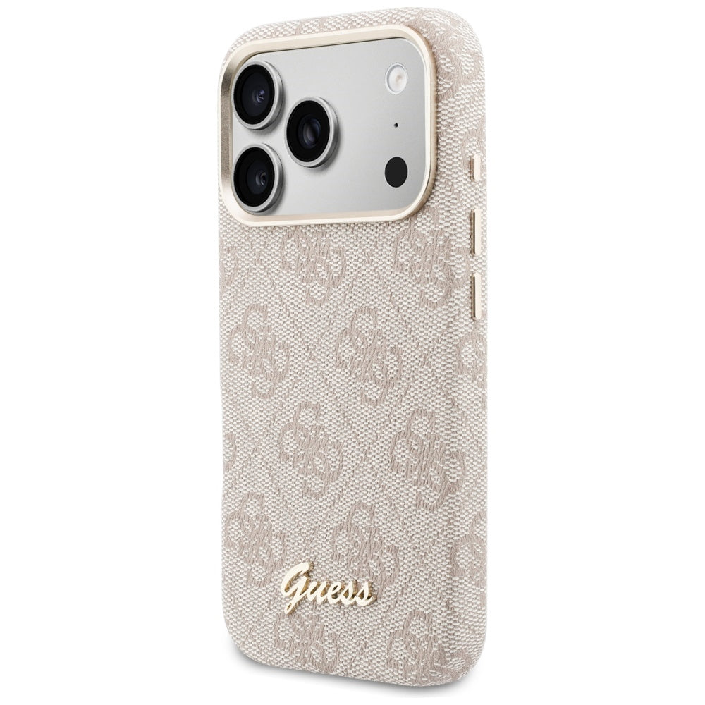 Custodia MagSafe per Apple iPhone 17 Pro, Guess, 4G Script Logo, Rosa