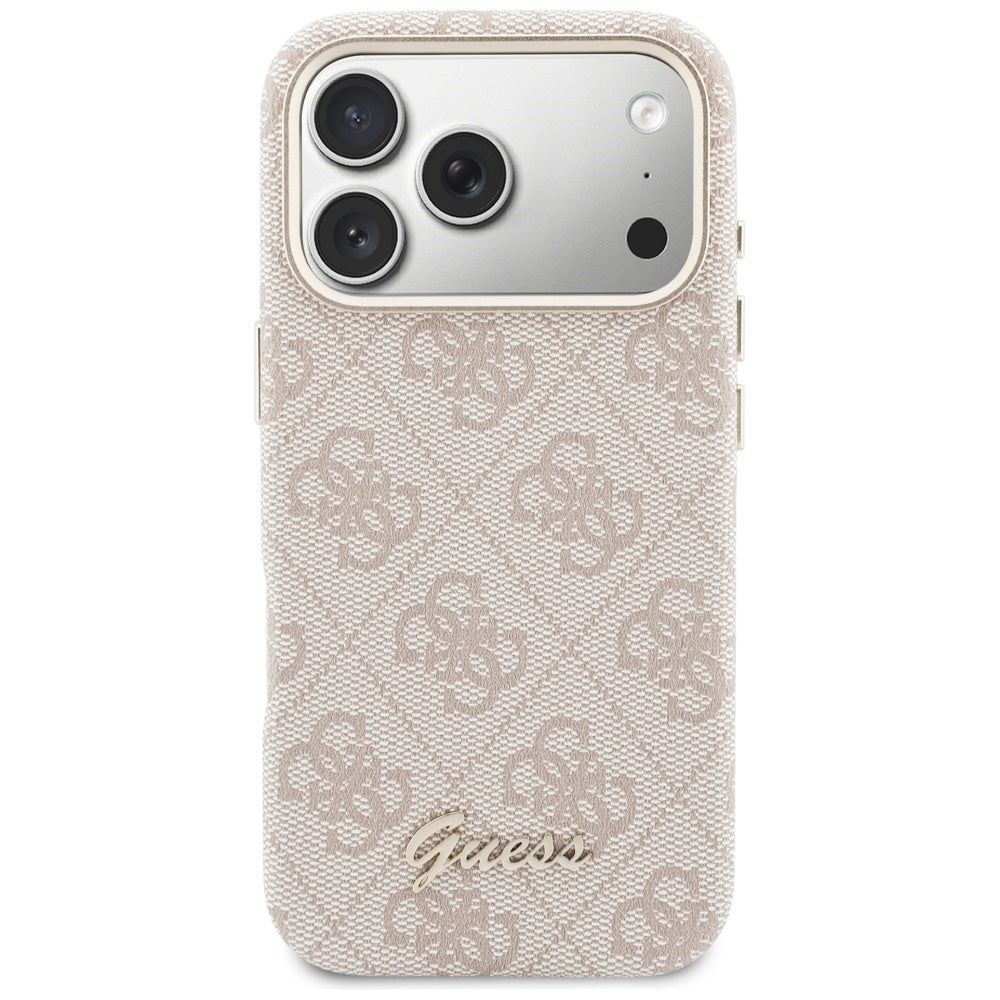 Custodia MagSafe per Apple iPhone 17 Pro, Guess, 4G Script Logo, Rosa