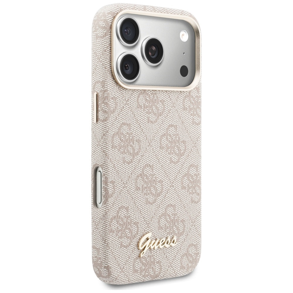 Custodia MagSafe per Apple iPhone 17 Pro, Guess, 4G Script Logo, Rosa