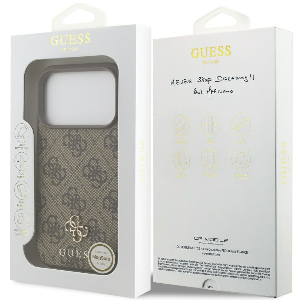 Custodia MagSafe per Apple iPhone 17 Pro, Guess, 4G Small and Classic Logo, Marrone