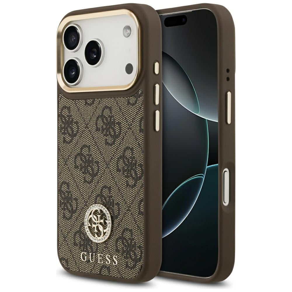 Custodia MagSafe per Apple iPhone 17 Pro, Guess, Logo Strass 4G, Marrone