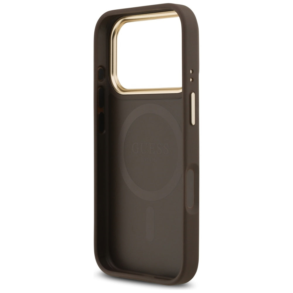 Custodia MagSafe per Apple iPhone 17 Pro, Guess, Logo Strass 4G, Marrone