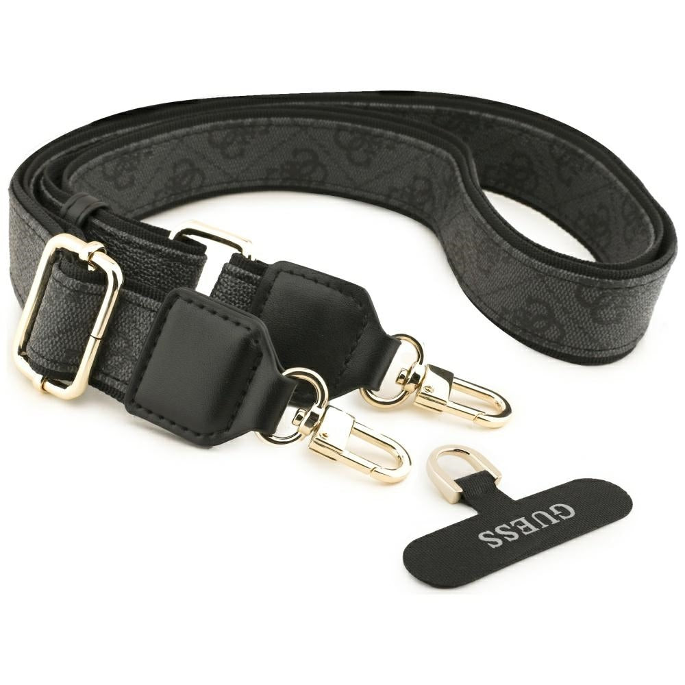 Custodia MagSafe per Apple iPhone 17 Pro, Guess, 4G Strass Logo con Cinturino Grande, Nera