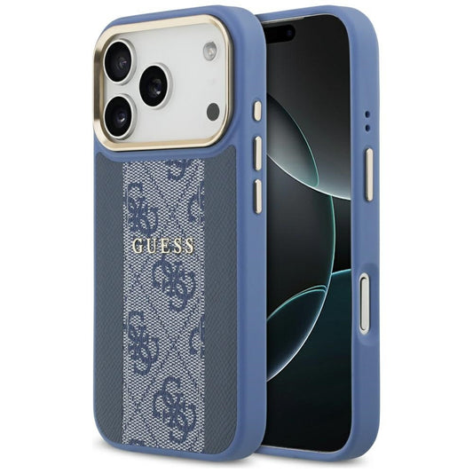 Custodia MagSafe per Apple iPhone 17 Pro, Guess, 4G Stripe, Blu