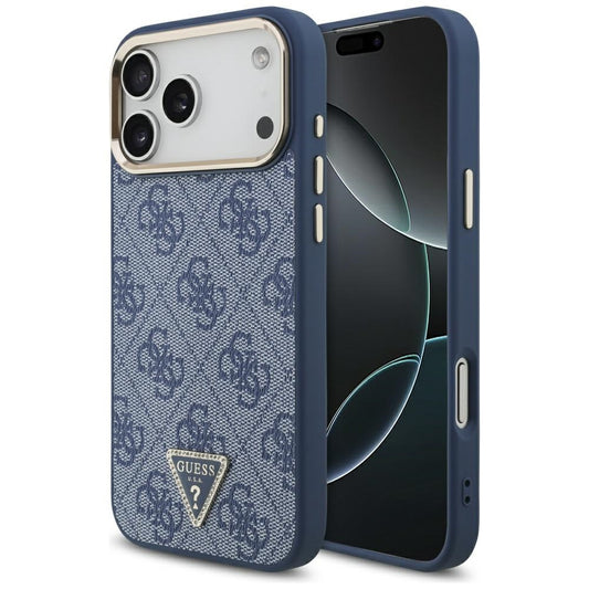 Custodia MagSafe per Apple iPhone 17 Pro, Guess, Logo Triangolo 4G, Blu Dorato