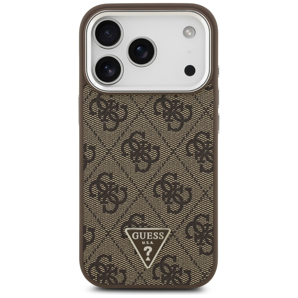 Custodia MagSafe per Apple iPhone 17 Pro, Guess, Logo Triangolo 4G, Marrone Argentato