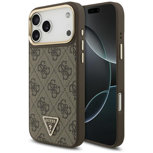 Custodia MagSafe per Apple iPhone 17 Pro, Guess, Logo Triangolo 4G, Marrone Dorato