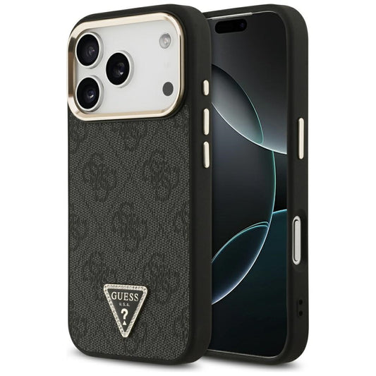 Custodia MagSafe per Apple iPhone 17 Pro, Guess, Logo Triangolo 4G, Nero Dorato