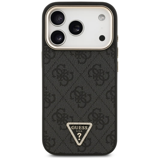 Custodia MagSafe per Apple iPhone 17 Pro, Guess, Logo Triangolo 4G, Nero Dorato