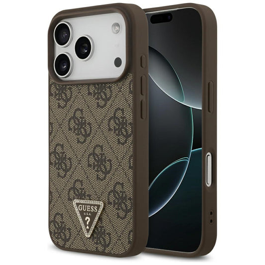 Custodia MagSafe per Apple iPhone 17 Pro, Guess, 4G Triangle Strass, Marrone