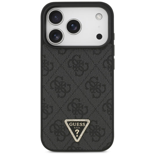 Custodia MagSafe per Apple iPhone 17 Pro, Guess, 4G Triangle Strass, Nera