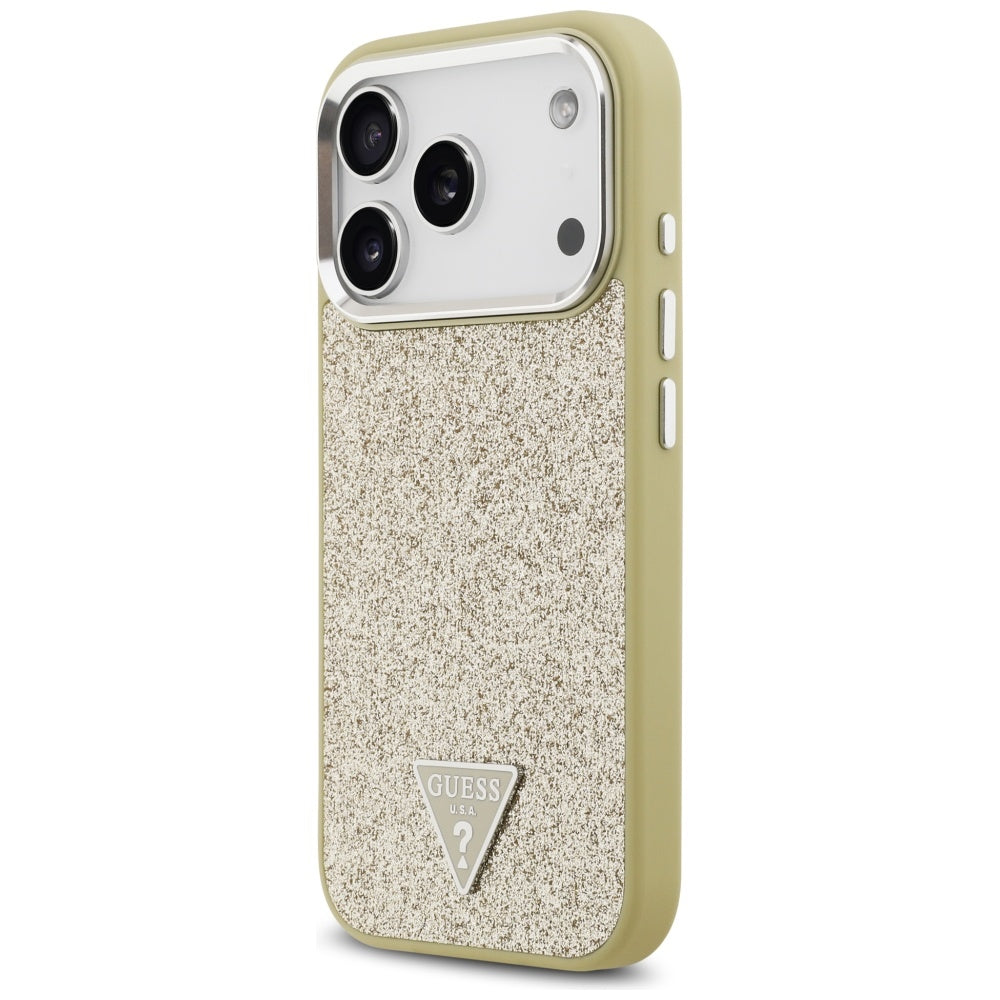 Custodia MagSafe per Apple iPhone 17 Pro, Guess, Glitter Triangle Logo, Dorata