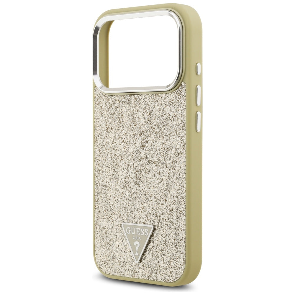 Custodia MagSafe per Apple iPhone 17 Pro, Guess, Glitter Triangle Logo, Dorata