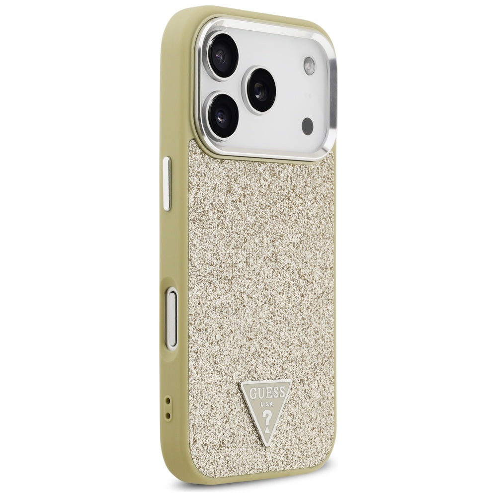 Custodia MagSafe per Apple iPhone 17 Pro, Guess, Glitter Triangle Logo, Dorata