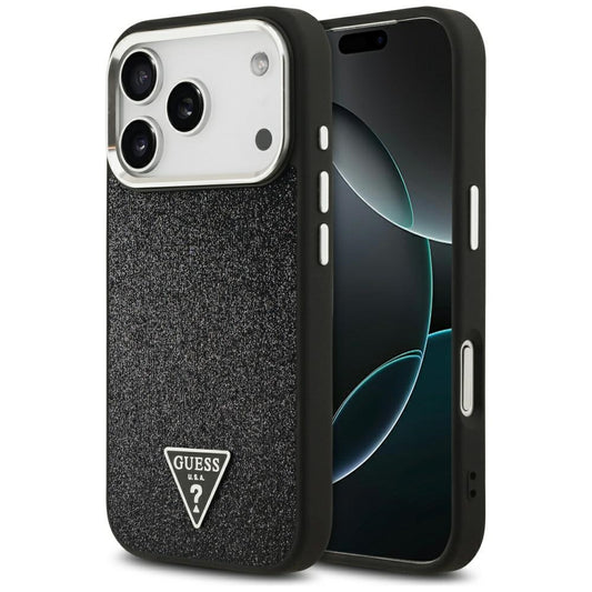 Custodia MagSafe per Apple iPhone 17 Pro, Guess, Glitter Triangle Logo, Nera