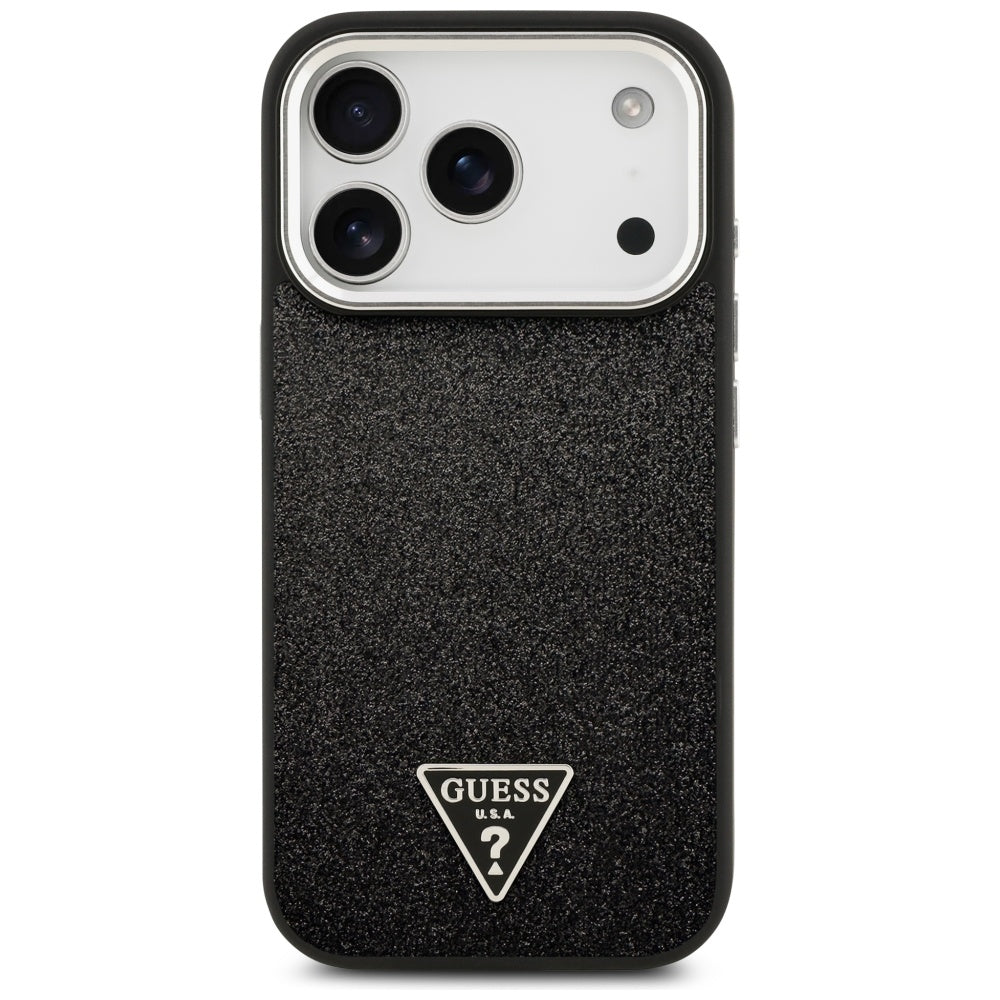 Custodia MagSafe per Apple iPhone 17 Pro, Guess, Glitter Triangle Logo, Nera