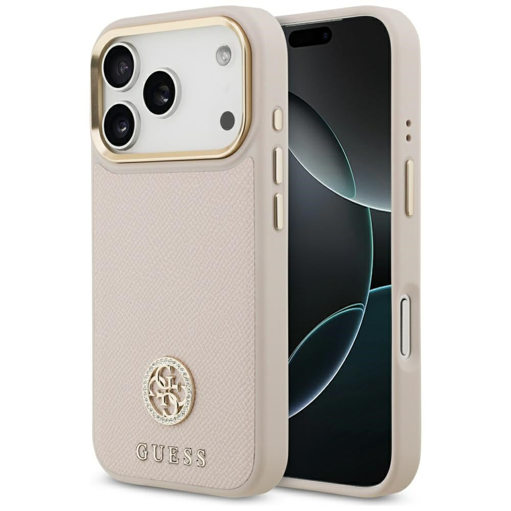 Custodia MagSafe per Apple iPhone 17 Pro, Guess, Grained Strass Logo, Rosa