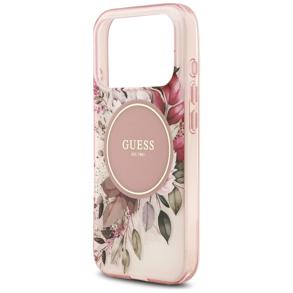 Custodia MagSafe per Apple iPhone 17 Pro, Guess, IML Flower and Tonal Circle, Rosa