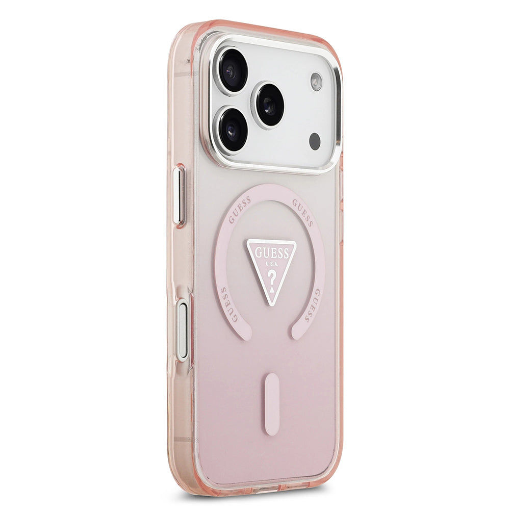 Custodia MagSafe per Apple iPhone 17 Pro, Guess, Logo Triangolo Gradiente IML, Rosa