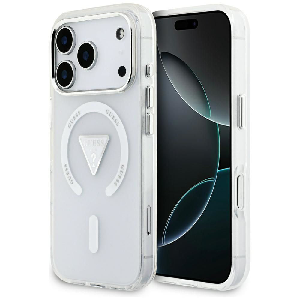 Custodia MagSafe per Apple iPhone 17 Pro, Guess, Logo Triangolo Gradiente IML, Trasparente