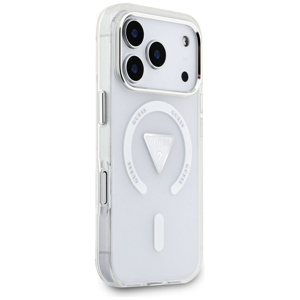 Custodia MagSafe per Apple iPhone 17 Pro, Guess, Logo Triangolo Gradiente IML, Trasparente
