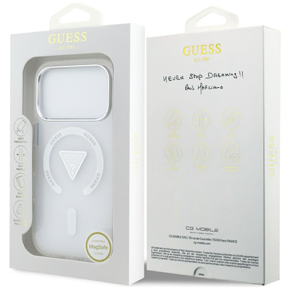 Custodia MagSafe per Apple iPhone 17 Pro, Guess, Logo Triangolo Gradiente IML, Trasparente