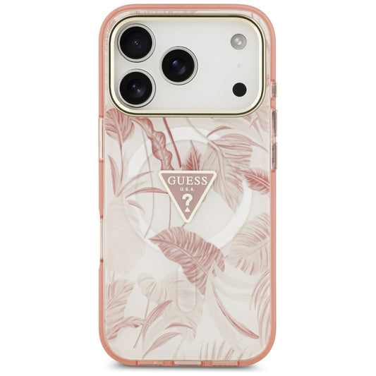 Custodia MagSafe per Apple iPhone 17 Pro, Guess, Jungle Tonal Triangle, Rosa