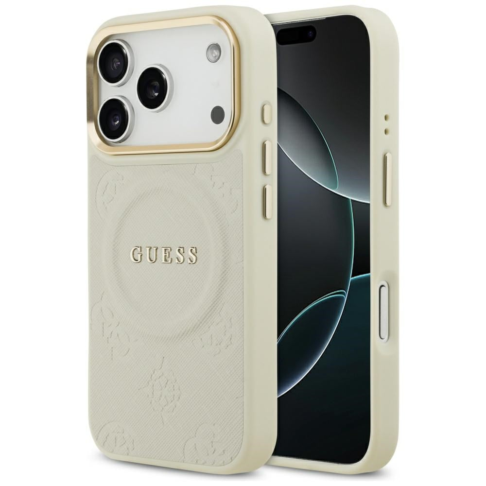 Custodia MagSafe per Apple iPhone 17 Pro, Guess, Peony Hot Stamp, Beige