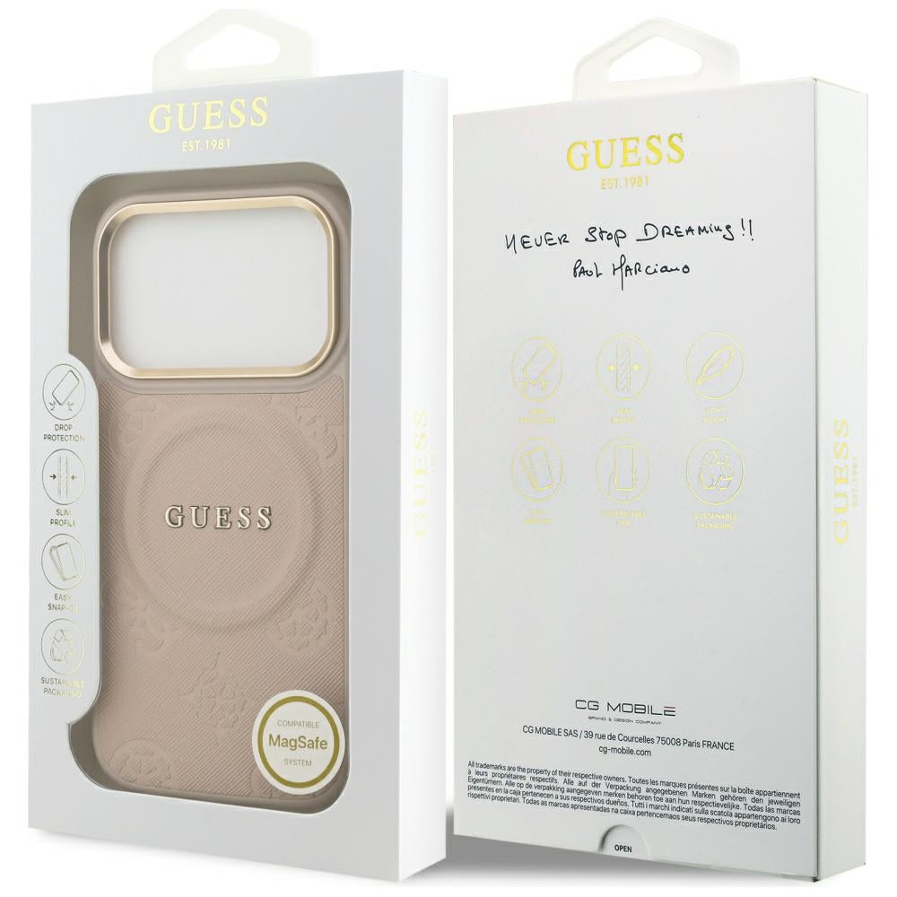 Custodia MagSafe per Apple iPhone 17 Pro, Guess, Peony Hot Stamp, Rosa
