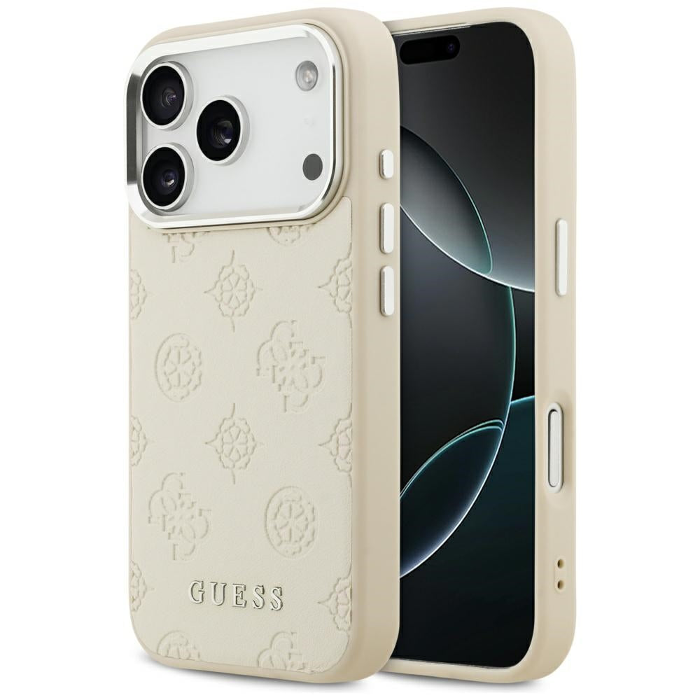 Custodia MagSafe per Apple iPhone 17 Pro, Guess, Peony Hot Stamp Script, Beige