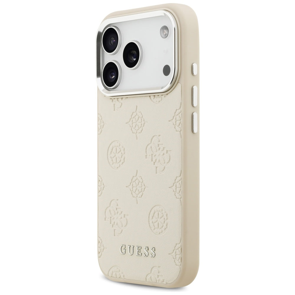 Custodia MagSafe per Apple iPhone 17 Pro, Guess, Peony Hot Stamp Script, Beige
