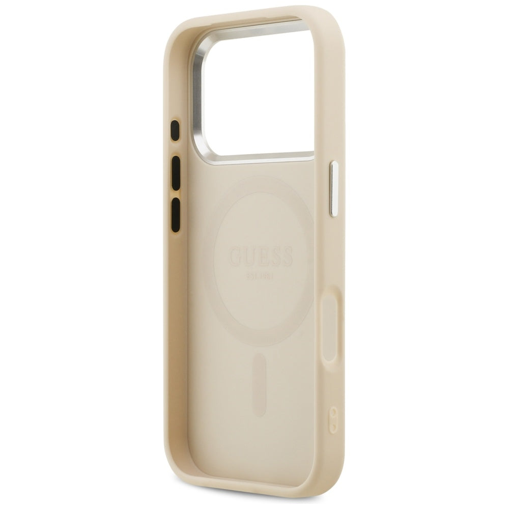 Custodia MagSafe per Apple iPhone 17 Pro, Guess, Peony Hot Stamp Script, Beige