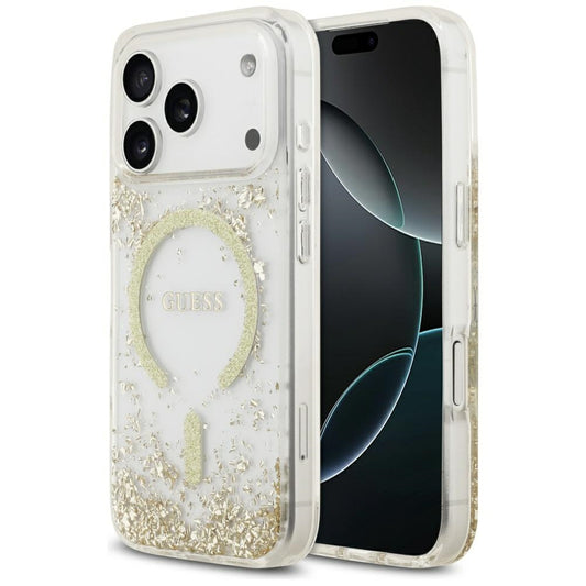 Custodia MagSafe per Apple iPhone 17 Pro, Guess, Resin Bottom Glitter, Dorata