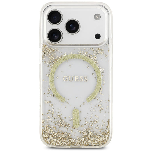 Custodia MagSafe per Apple iPhone 17 Pro, Guess, Resin Bottom Glitter, Dorata